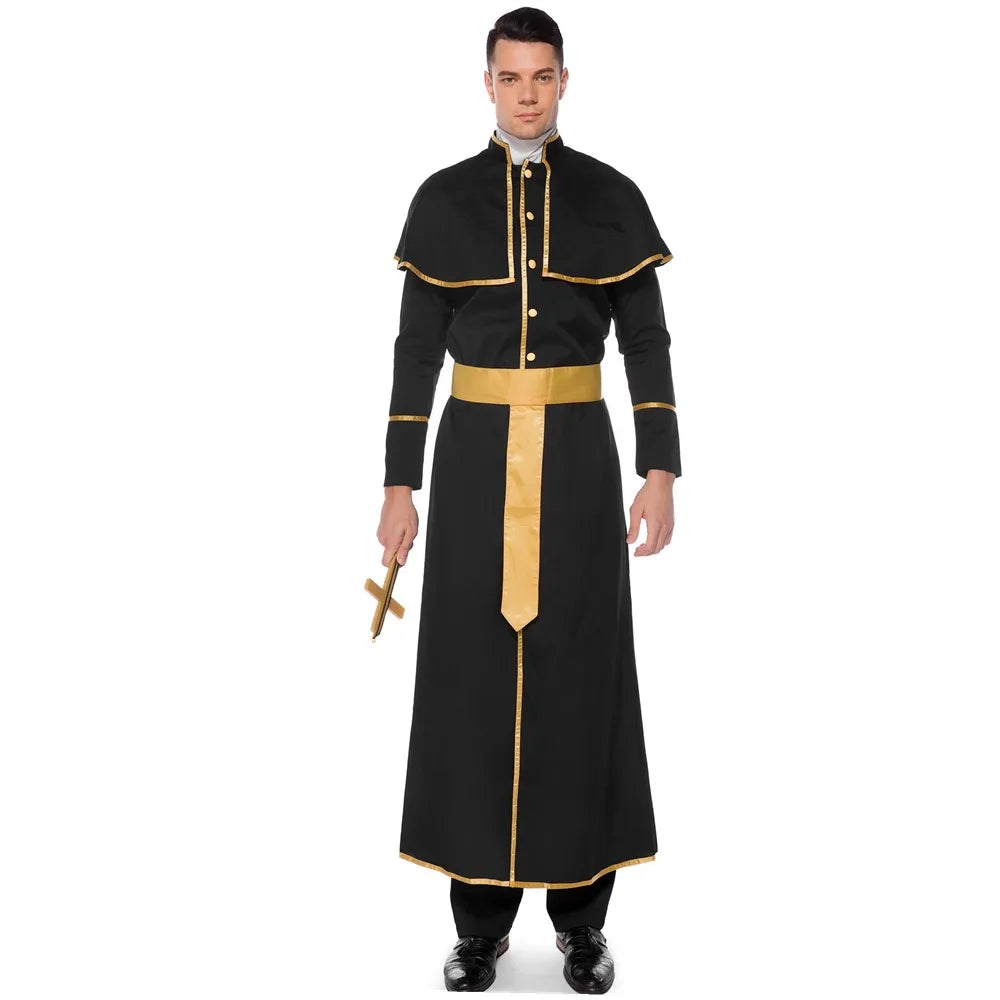 Hombre adulto Sacerdote clásico Pastor Cosplay Disfraz Fiesta de Halloween Monja Jesucristo María Sacerdote Drama Clérigo Vestido de fantasía