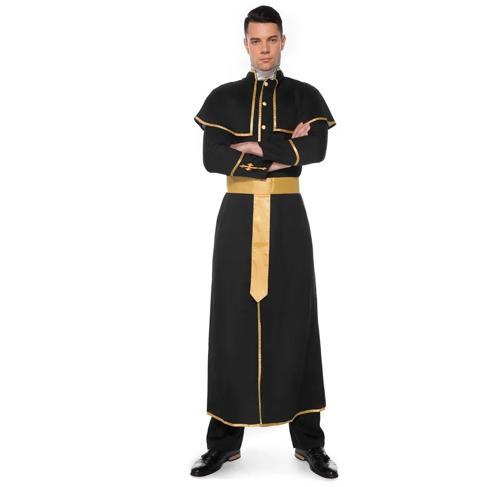 Hombre adulto Sacerdote clásico Pastor Cosplay Disfraz Fiesta de Halloween Monja Jesucristo María Sacerdote Drama Clérigo Vestido de fantasía