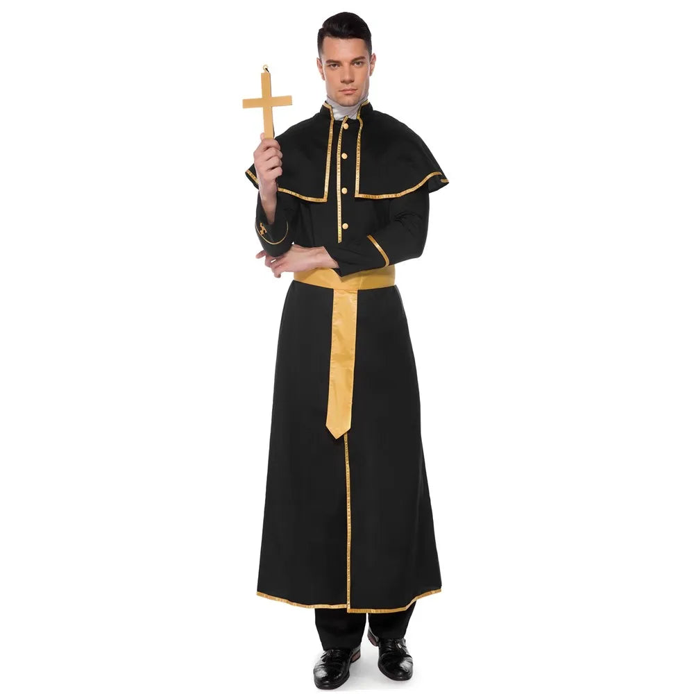 Hombre adulto Sacerdote clásico Pastor Cosplay Disfraz Fiesta de Halloween Monja Jesucristo María Sacerdote Drama Clérigo Vestido de fantasía