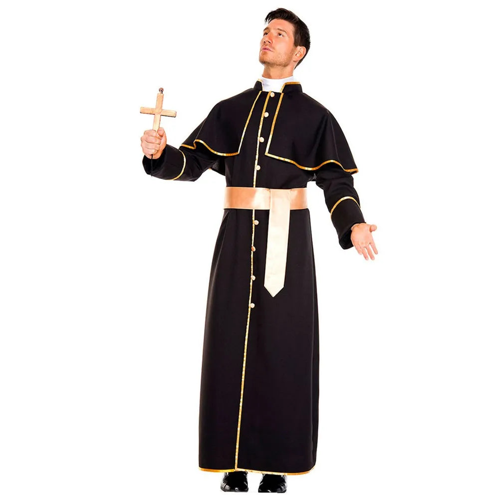 Hombre adulto Sacerdote clásico Pastor Cosplay Disfraz Fiesta de Halloween Monja Jesucristo María Sacerdote Drama Clérigo Vestido de fantasía