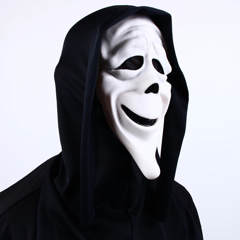 Película de Halloween de calidad, grito, máscara facial de terror, máscaras de fantasmas realistas espeluznantes, pegar la lengua fuera, divertido, aterrador, cosplay, accesorios de disfraz