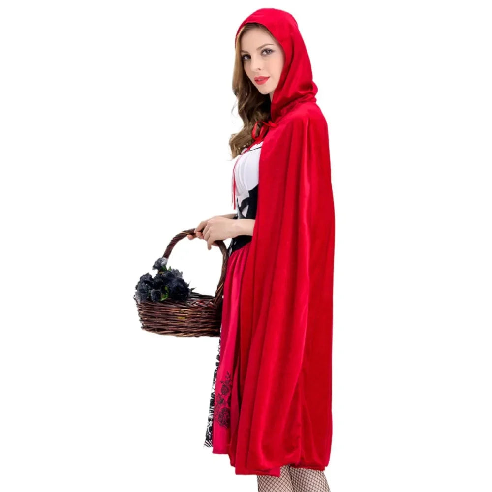 Disfraz de Caperucita Roja Capa Vestir Halloween Cosplay Cuento de hadas Princesa para mujeres Adultos
