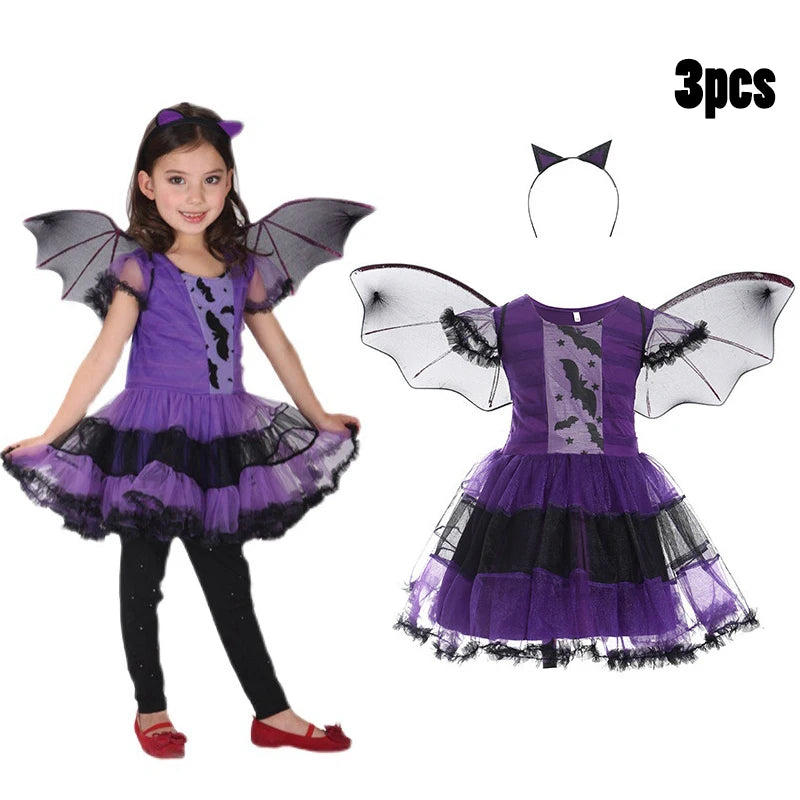 Disfraz de cosplay de vampiro de bruja negra de Halloween para niños y niñas, disfraz de carnaval