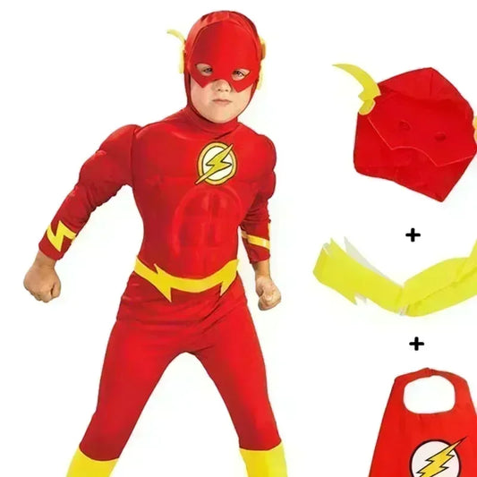 Fantasía Disfraces de Halloween Disfraces para niños Ropa de cosplay para niños Flash Muscle Niños CAMISA Cómic Superhéroe Disfraz
