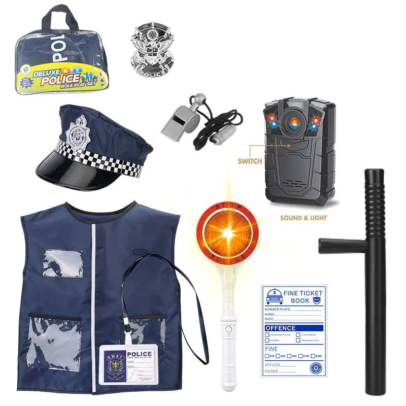 Disfraces de cosplay de policía para niños y niñas, juguetes de policía, policía, brújula, silbato, insignia de policía, accesorios de disfraces de carnaval, Halloween