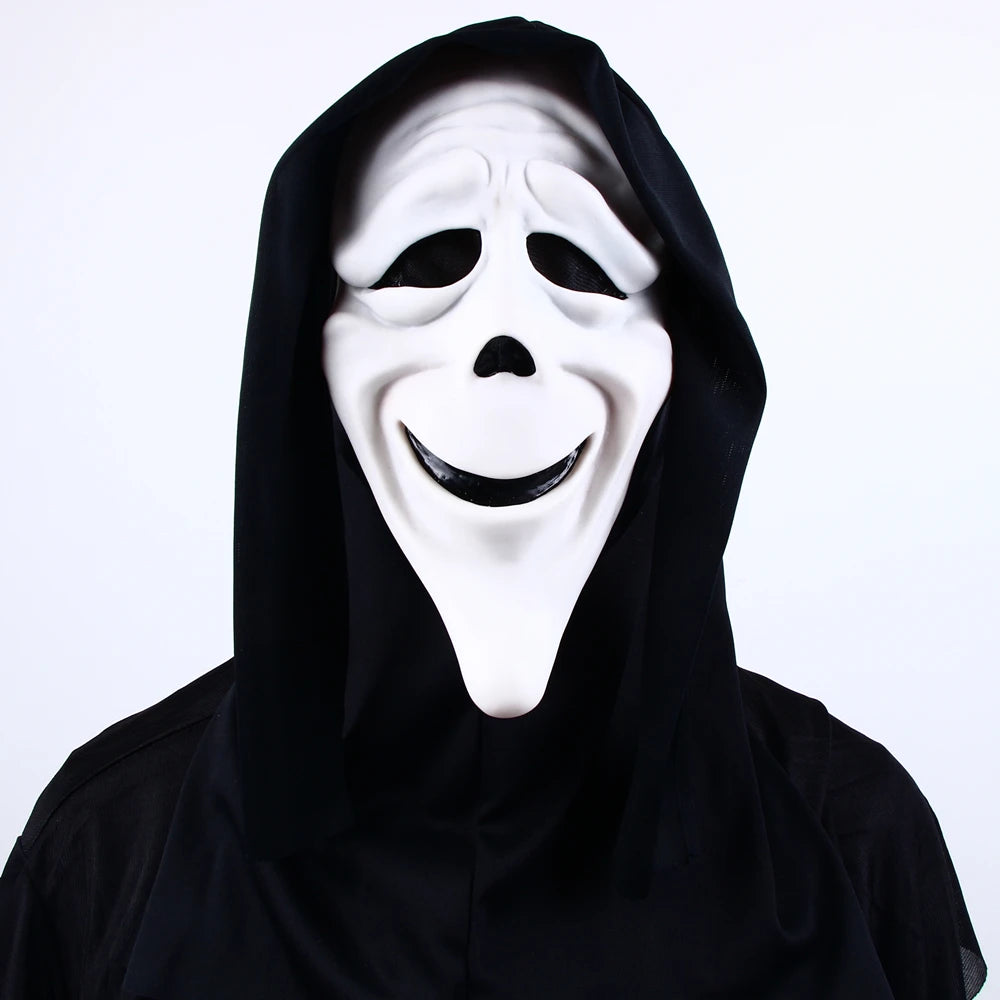 Película de Halloween de calidad, grito, máscara facial de terror, máscaras de fantasmas realistas espeluznantes, pegar la lengua fuera, divertido, aterrador, cosplay, accesorios de disfraz