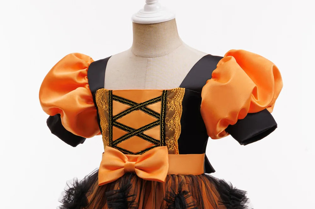 Disfraz de Halloween, cosplay de niña, actuación, vestido para niños, vestido naranja + calabaza, conjunto completo de disfraces para ocasiones especiales