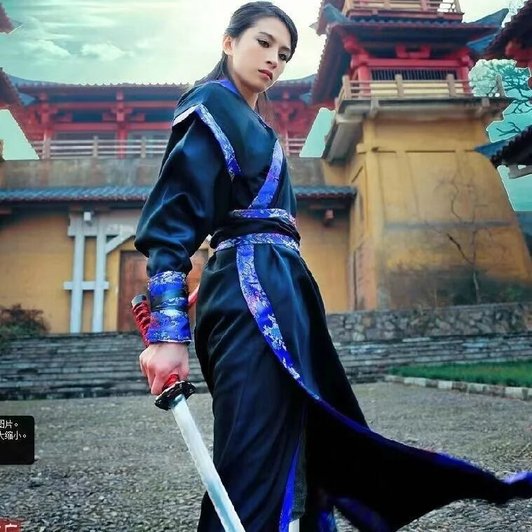 Antiguo traje de héroe masculino chino, ropa tradicional de espadachín, artes marciales vintage, vestido de cosplay de asesino, hombres y mujeres, Hanfu