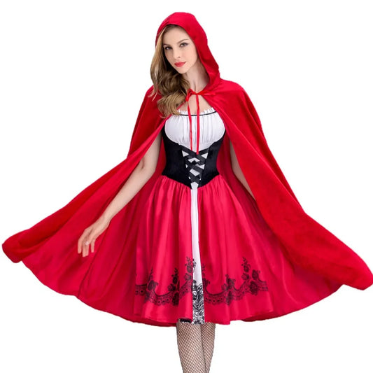 Disfraz de Caperucita Roja Capa Vestir Halloween Cosplay Cuento de hadas Princesa para mujeres Adultos