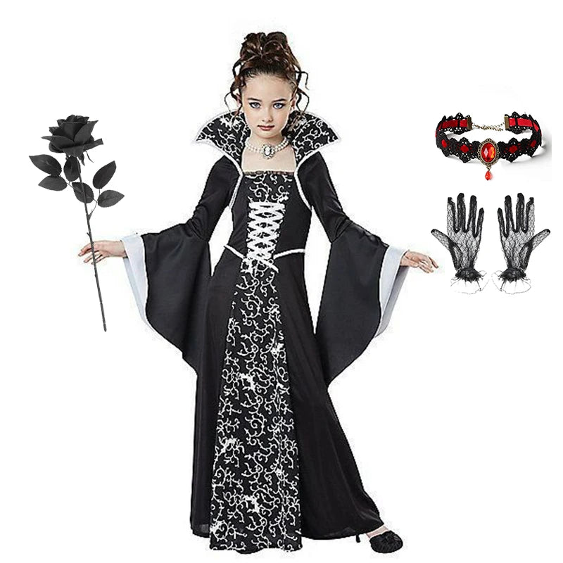 Disfraz de cosplay de vampiro de bruja negra de Halloween para niños y niñas, disfraz de carnaval