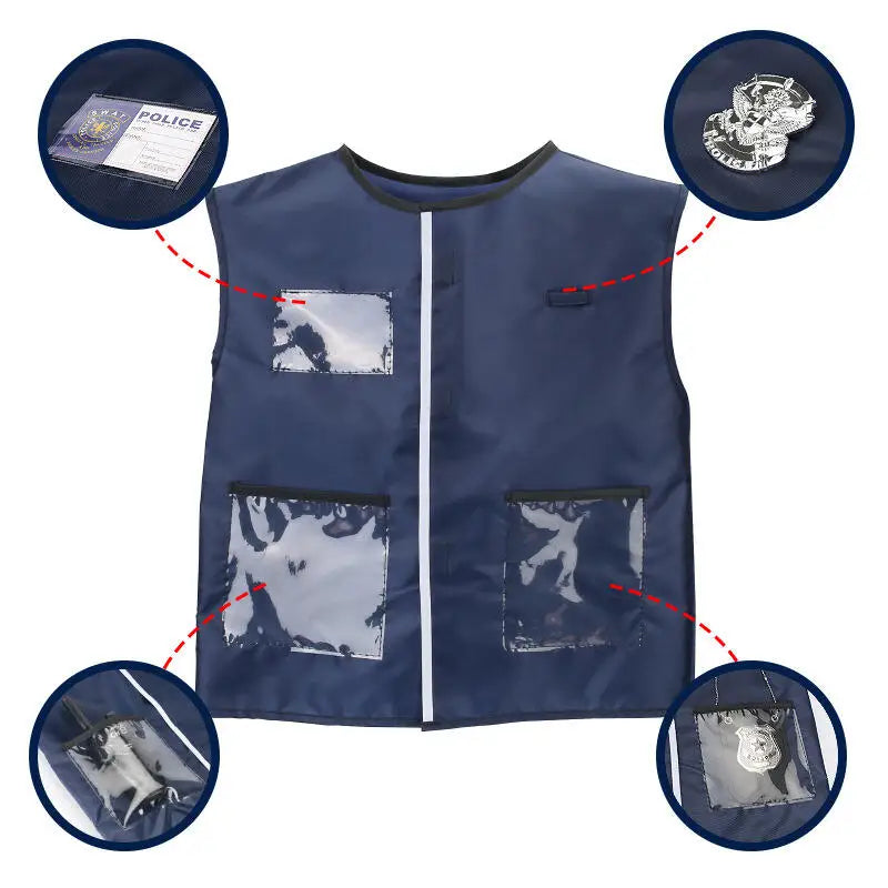 Disfraces de cosplay de policía para niños y niñas, juguetes de policía, policía, brújula, silbato, insignia de policía, accesorios de disfraces de carnaval, Halloween