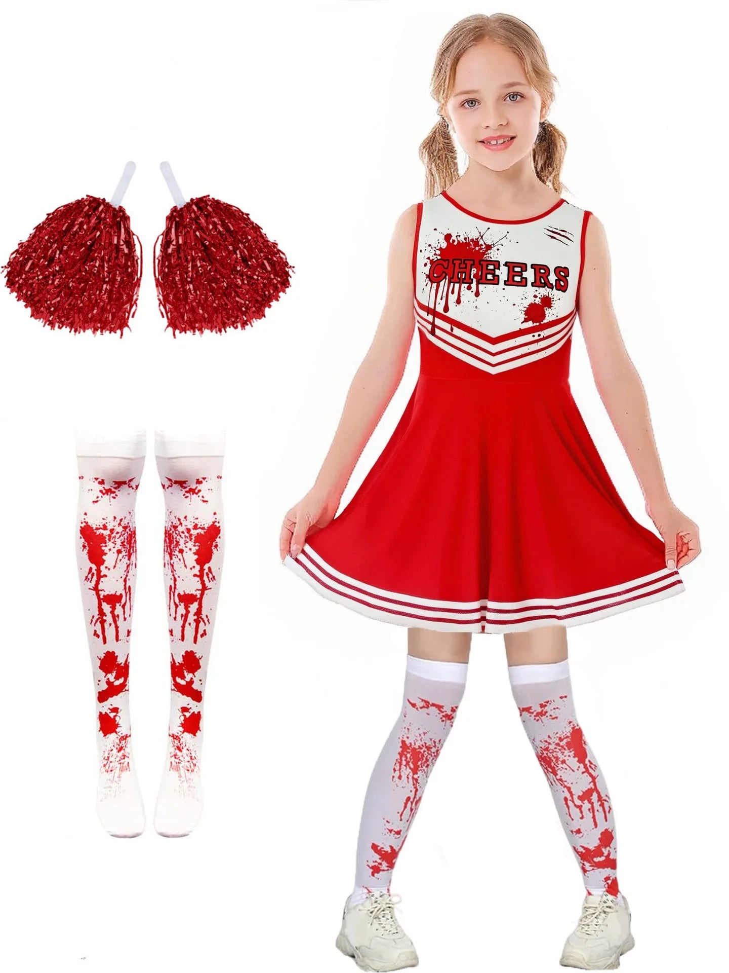 Disfraces de fiesta de Halloween Sangre de miedo Ropa de cosplay Niños Niñas Impresión digital Animadora Vestido para niños Traje de flores de mano