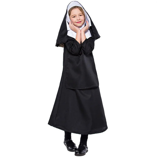 Festival Celebration Children Black Nun Costume Cosplay Fairy Tale Drama Stage Costume