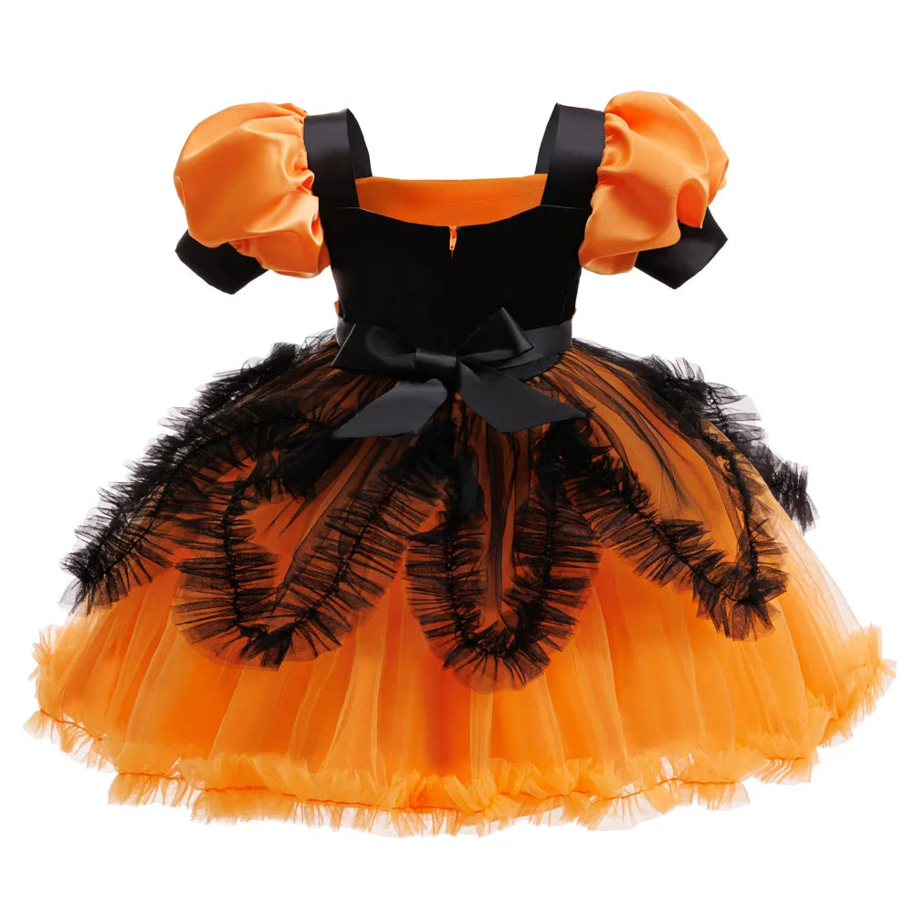 Disfraz de Halloween, cosplay de niña, actuación, vestido para niños, vestido naranja + calabaza, conjunto completo de disfraces para ocasiones especiales