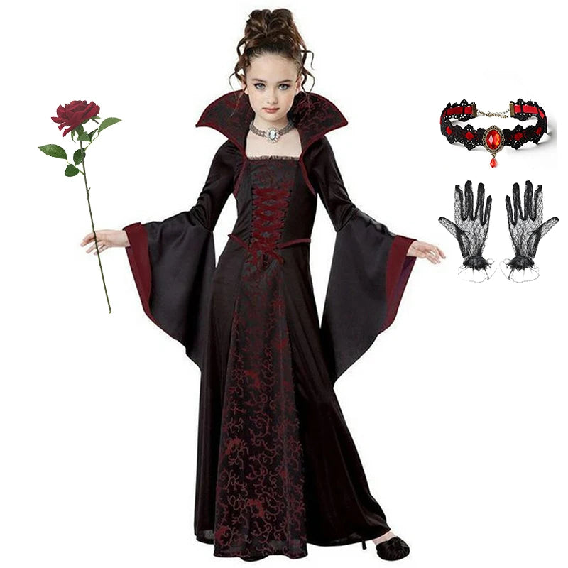 Disfraz de cosplay de vampiro de bruja negra de Halloween para niños y niñas, disfraz de carnaval