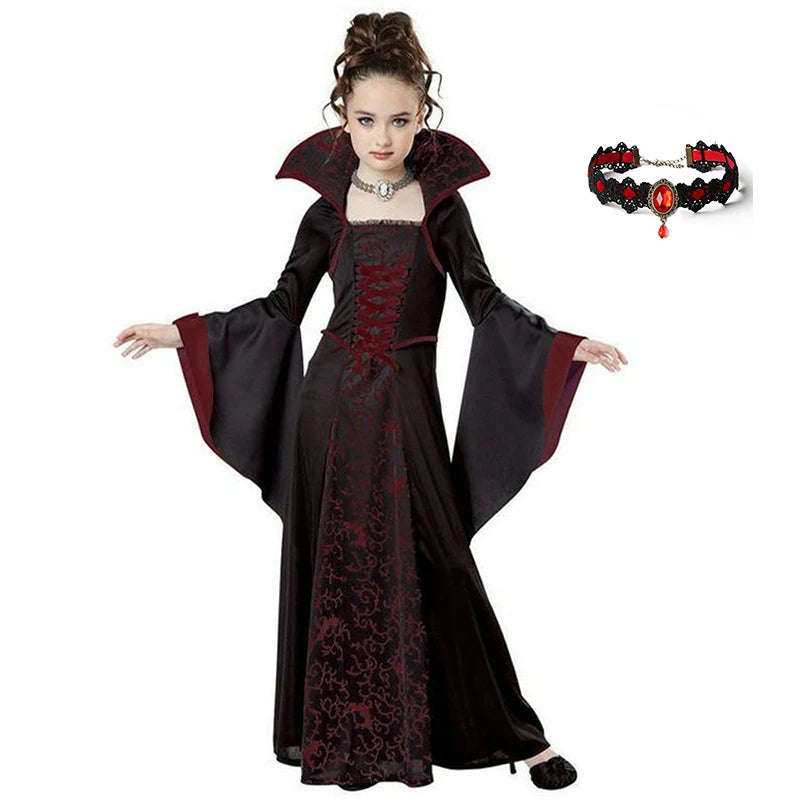 Disfraz de cosplay de vampiro de bruja negra de Halloween para niños y niñas, disfraz de carnaval