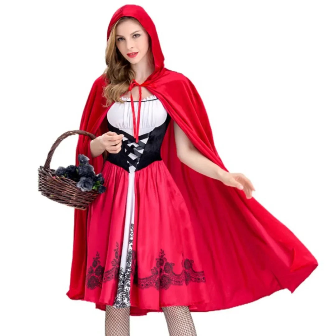 Disfraz de Caperucita Roja Capa Vestir Halloween Cosplay Cuento de hadas Princesa para mujeres Adultos