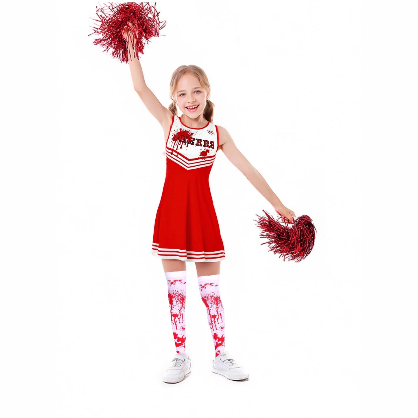 Disfraces de fiesta de Halloween Sangre de miedo Ropa de cosplay Niños Niñas Impresión digital Animadora Vestido para niños Traje de flores de mano
