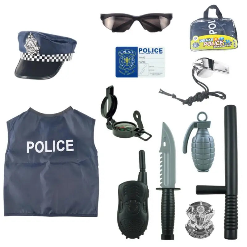 Disfraces de cosplay de policía para niños y niñas, juguetes de policía, policía, brújula, silbato, insignia de policía, accesorios de disfraces de carnaval, Halloween