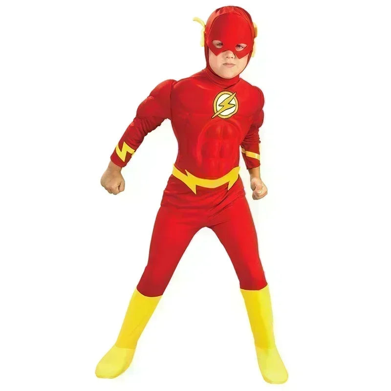 Fantasía Disfraces de Halloween Disfraces para niños Ropa de cosplay para niños Flash Muscle Niños CAMISA Cómic Superhéroe Disfraz