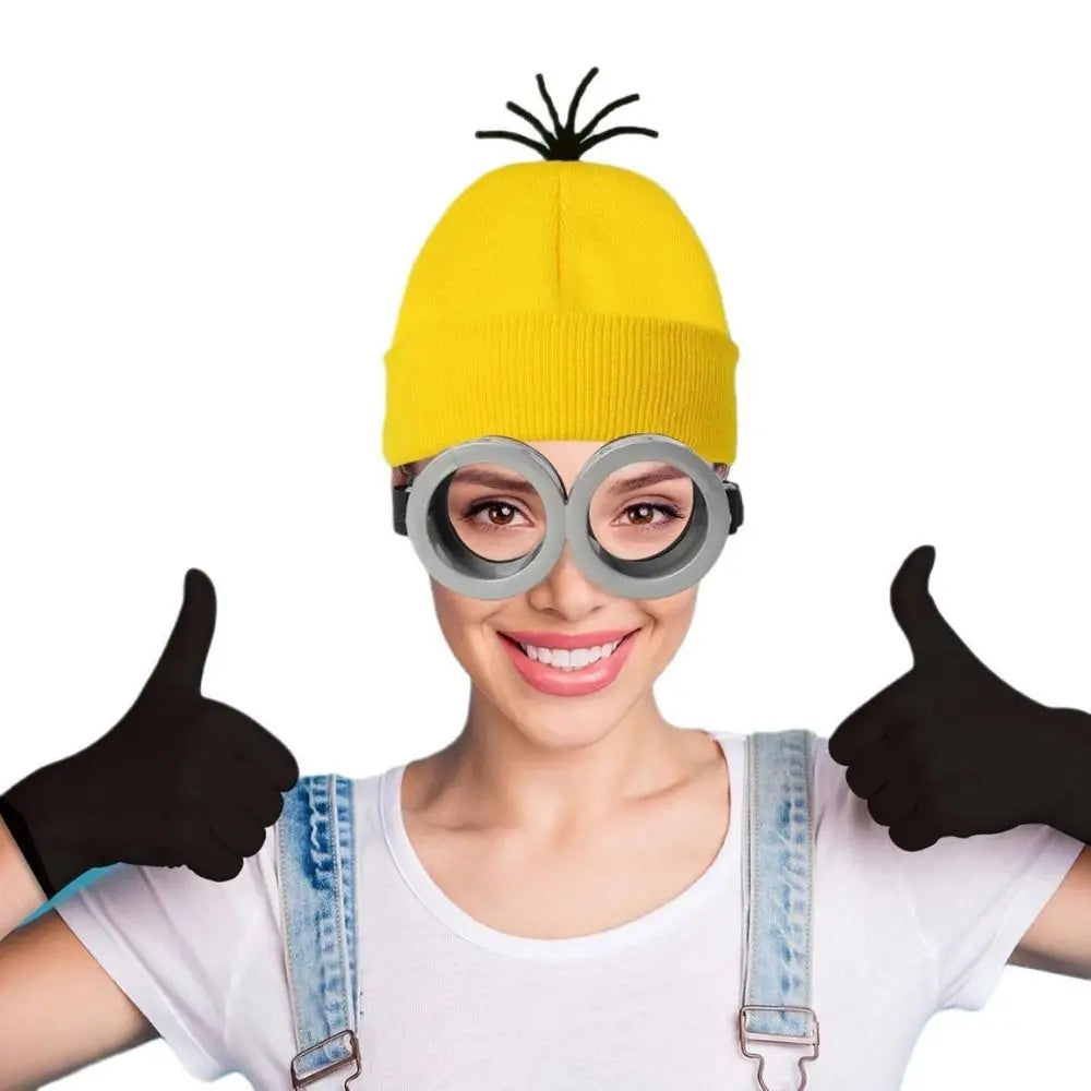 Disfraz MINISO Disfraz de Cosplay Disfraz Correas para adultos Gafas Gorro amarillos Guantes Halloween Carnaval Disfraz Accesorios