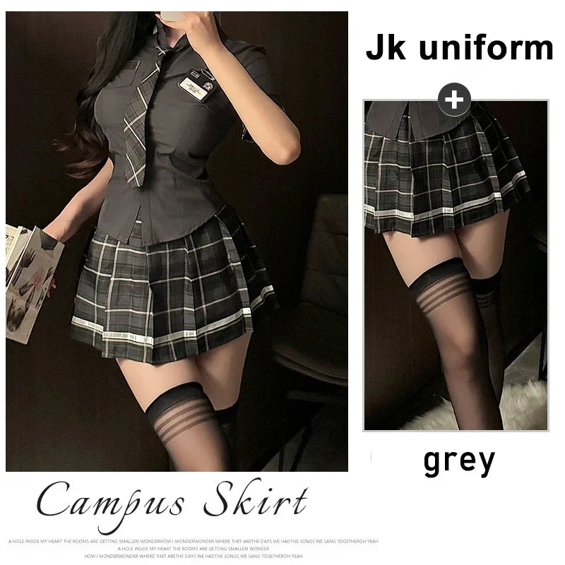 Conjunto de uniforme de estudiante sexy para mujeres, niñas de la escuela, fiesta temática, disfraz de cosplay, minifalda, conjunto de blusa ajustada, conjunto de lencería, club