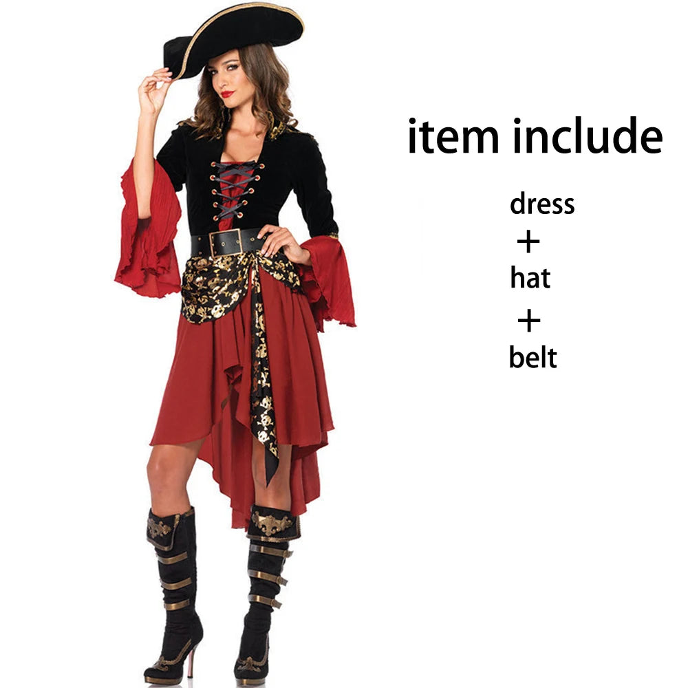 Halloween Female Pirate Costume Women Captain Pirates Cosplay Fantasia Fancy Dress