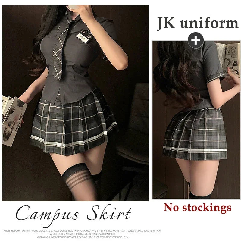 Conjunto de uniforme de estudiante sexy para mujeres, niñas de la escuela, fiesta temática, disfraz de cosplay, minifalda, conjunto de blusa ajustada, conjunto de lencería, club