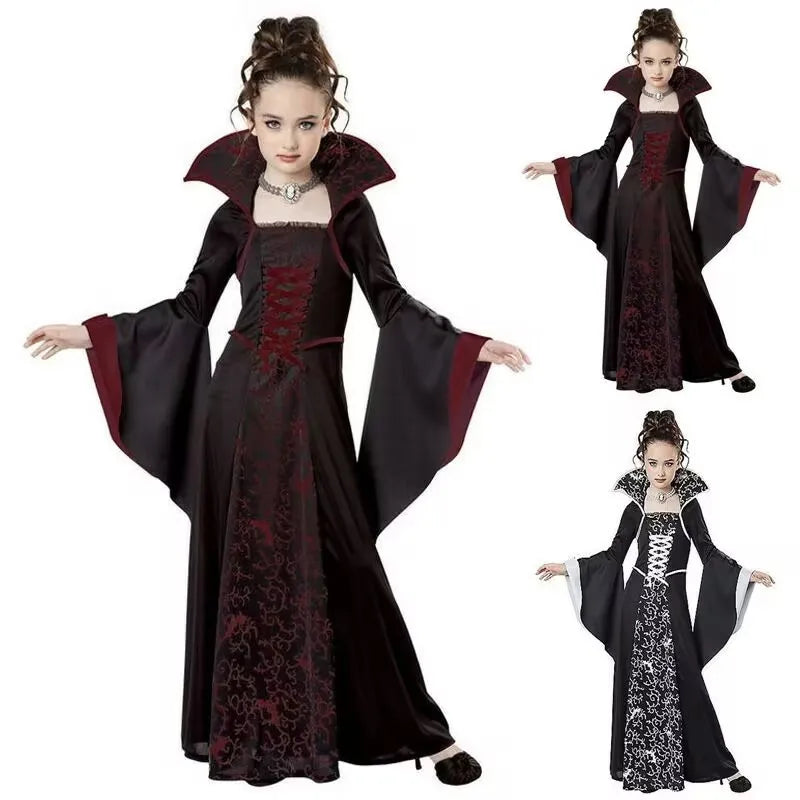 Disfraz de cosplay de vampiro de bruja negra de Halloween para niños y niñas, disfraz de carnaval
