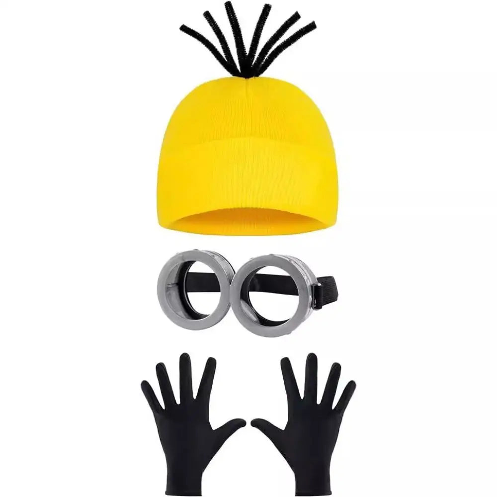 Disfraz MINISO Disfraz de Cosplay Disfraz Correas para adultos Gafas Gorro amarillos Guantes Halloween Carnaval Disfraz Accesorios