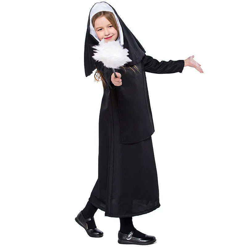 Festival Celebration Children Black Nun Costume Cosplay Fairy Tale Drama Stage Costume
