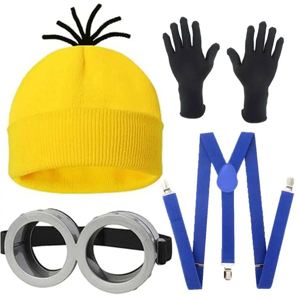 Disfraz MINISO Disfraz de Cosplay Disfraz Correas para adultos Gafas Gorro amarillos Guantes Halloween Carnaval Disfraz Accesorios