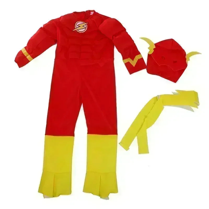 Fantasía Disfraces de Halloween Disfraces para niños Ropa de cosplay para niños Flash Muscle Niños CAMISA Cómic Superhéroe Disfraz