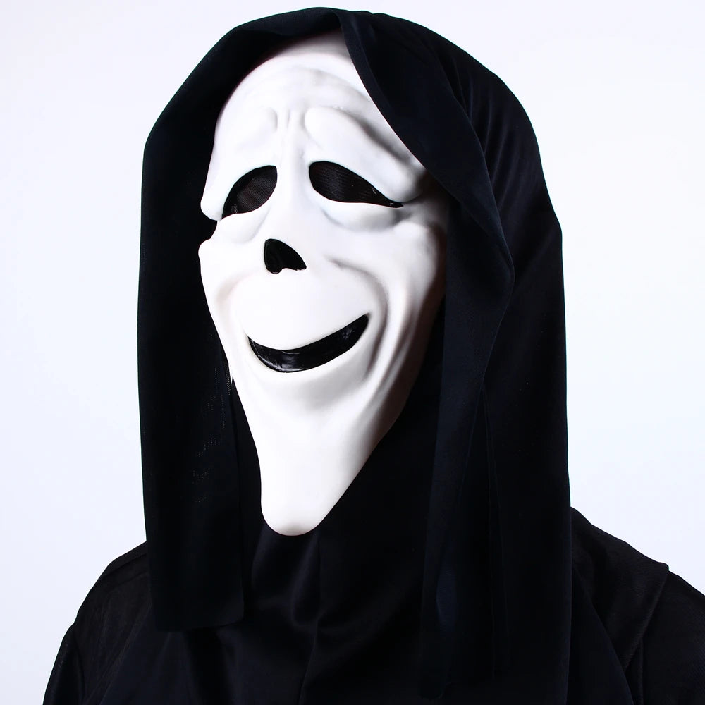 Película de Halloween de calidad, grito, máscara facial de terror, máscaras de fantasmas realistas espeluznantes, pegar la lengua fuera, divertido, aterrador, cosplay, accesorios de disfraz