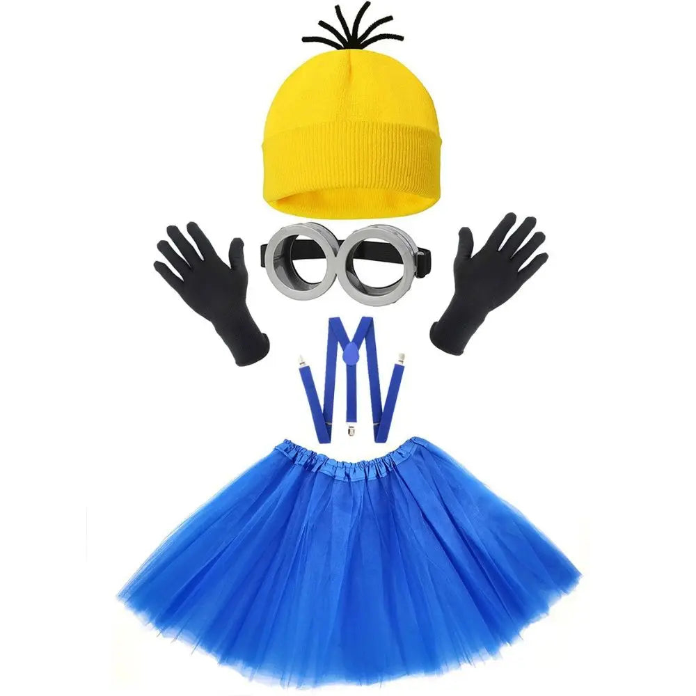 Disfraz MINISO Disfraz de Cosplay Disfraz Correas para adultos Gafas Gorro amarillos Guantes Halloween Carnaval Disfraz Accesorios