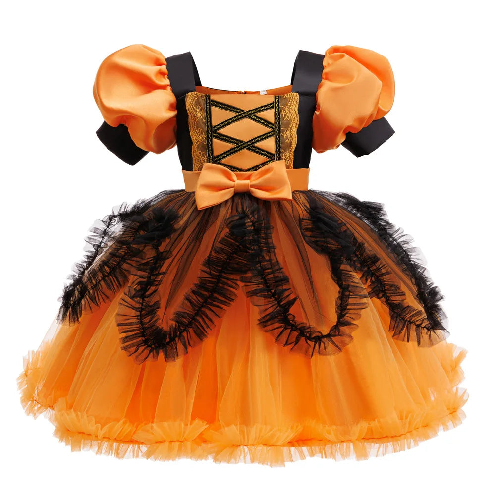 Disfraz de Halloween, cosplay de niña, actuación, vestido para niños, vestido naranja + calabaza, conjunto completo de disfraces para ocasiones especiales