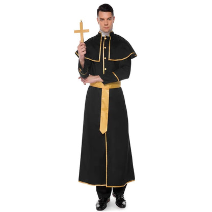 Hombre adulto Sacerdote clásico Pastor Cosplay Disfraz Fiesta de Halloween Monja Jesucristo María Sacerdote Drama Clérigo Vestido de fantasía