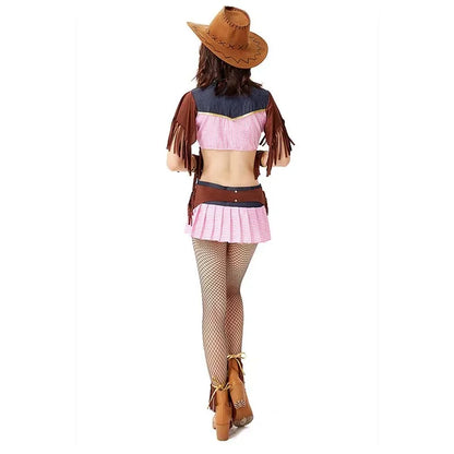 Disfraz de Halloween de vaquero de país rosa para adultos