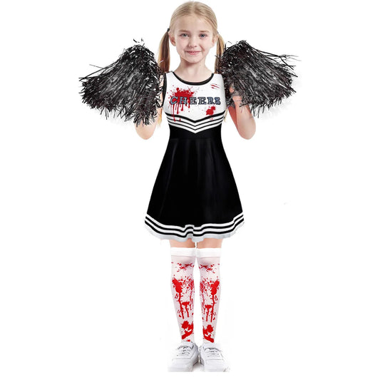 Disfraces de fiesta de Halloween Sangre de miedo Ropa de cosplay Niños Niñas Impresión digital Animadora Vestido para niños Traje de flores de mano