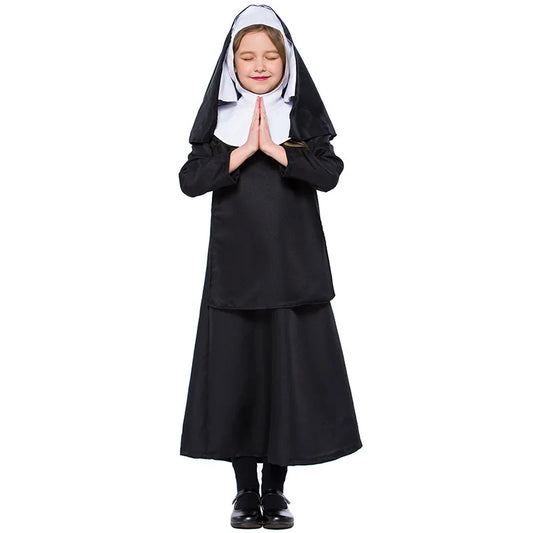 Festival Celebration Children Black Nun Costume Cosplay Fairy Tale Drama Stage Costume