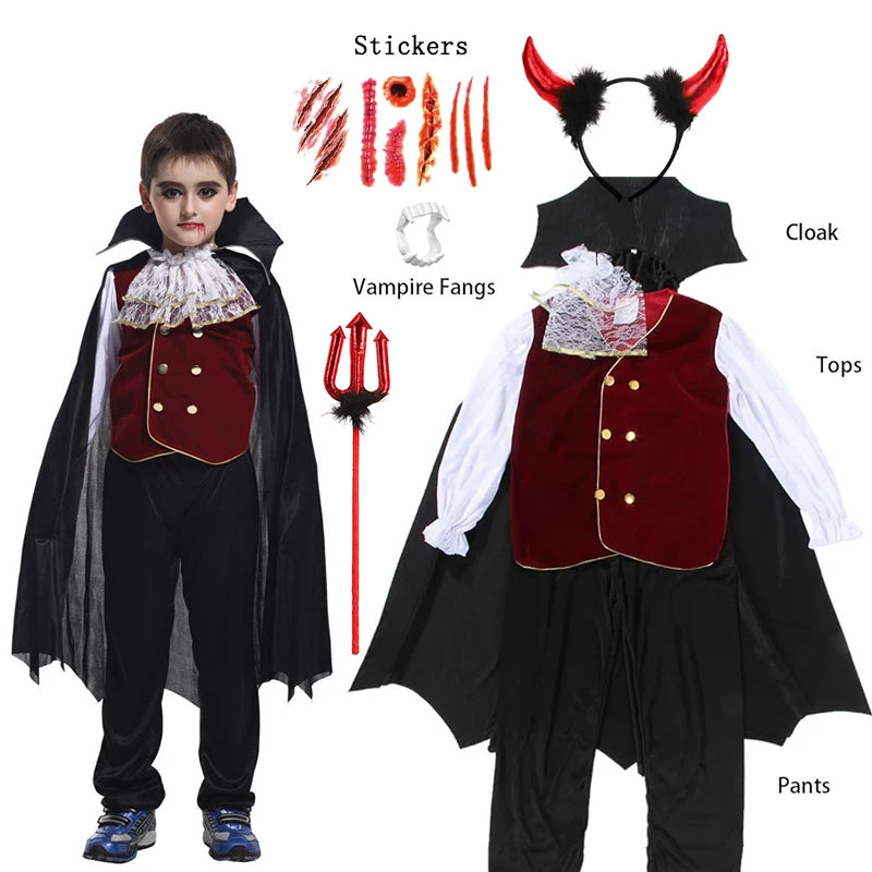 Disfraces de fantasía de Halloween para niños, novia fantasma gótica, vampiro rojo y cosplay del día de los muertos, niñas y niños