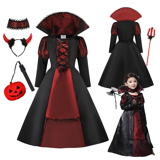 Disfraces de fantasía de Halloween para niños, novia fantasma gótica, vampiro rojo y cosplay del día de los muertos, niñas y niños
