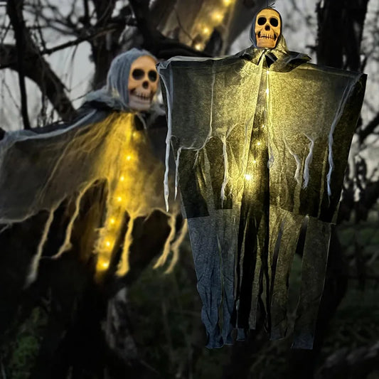 1 piezas de Halloween, calavera brillante, esqueleto, gasa, fantasma colgante, hogar, jardín al aire libre, decoración, fiesta de Halloween, horror, fantasma, accesorios 2025