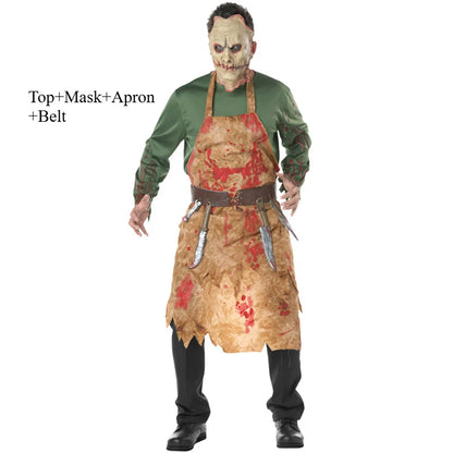 Disfraz de Halloween Disfraces de fiesta Hombres adultos Terror Sangre de miedo Zombie Carnicero Disfraz de chef Disfraz de cosplay con máscara Terrible