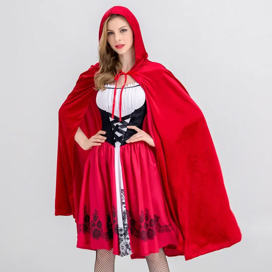 Disfraz de Caperucita Roja Capa Vestir Halloween Cosplay Cuento de hadas Princesa para mujeres Adultos