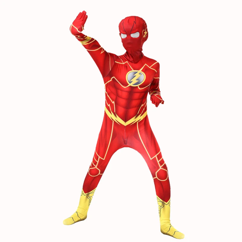 Conjunto de disfraces de cosplay para niños Flash Man Boys con tocado y máscara para la fiesta de carnaval de Año Nuevo Traje de fantasía