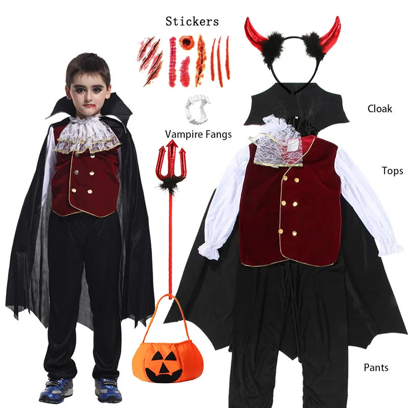 Disfraces de fantasía de Halloween para niños, novia fantasma gótica, vampiro rojo y cosplay del día de los muertos, niñas y niños