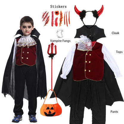 Disfraces de fantasía de Halloween para niños, novia fantasma gótica, vampiro rojo y cosplay del día de los muertos, niñas y niños