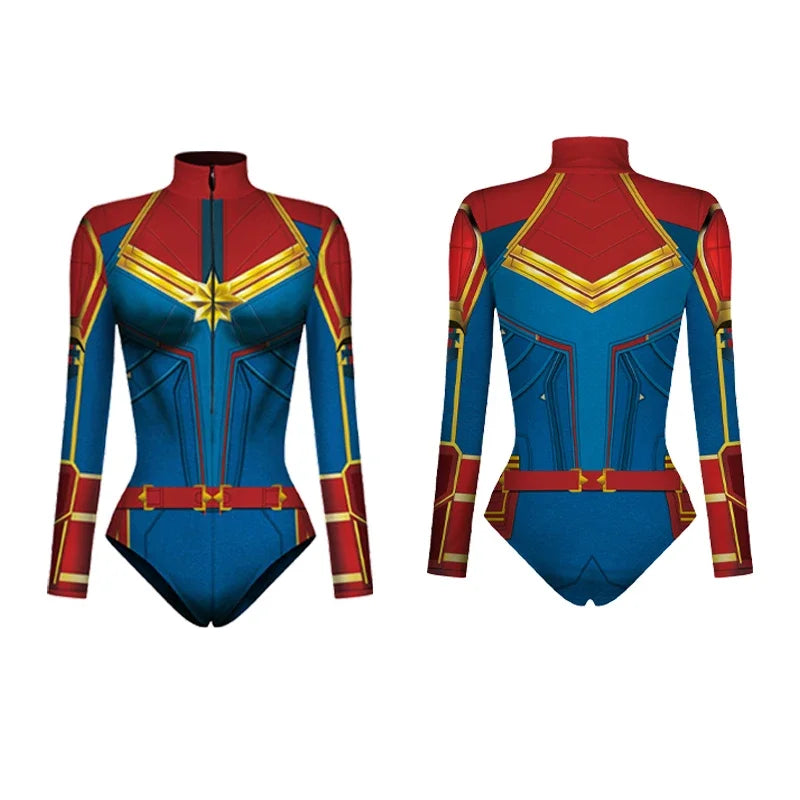 Body de superhéroe Spiderman para mujer Capitán América Cosplay Impresión 3D Traje de baño de manga larga Disfraces de carnaval de Halloween para adultos