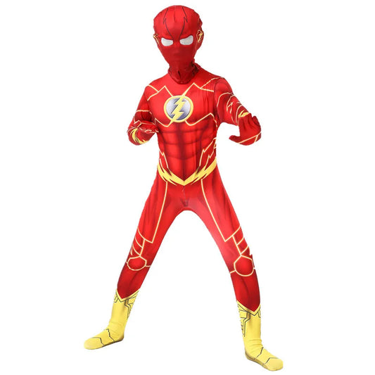 Conjunto de disfraces de cosplay para niños Flash Man Boys con tocado y máscara para la fiesta de carnaval de Año Nuevo Traje de fantasía